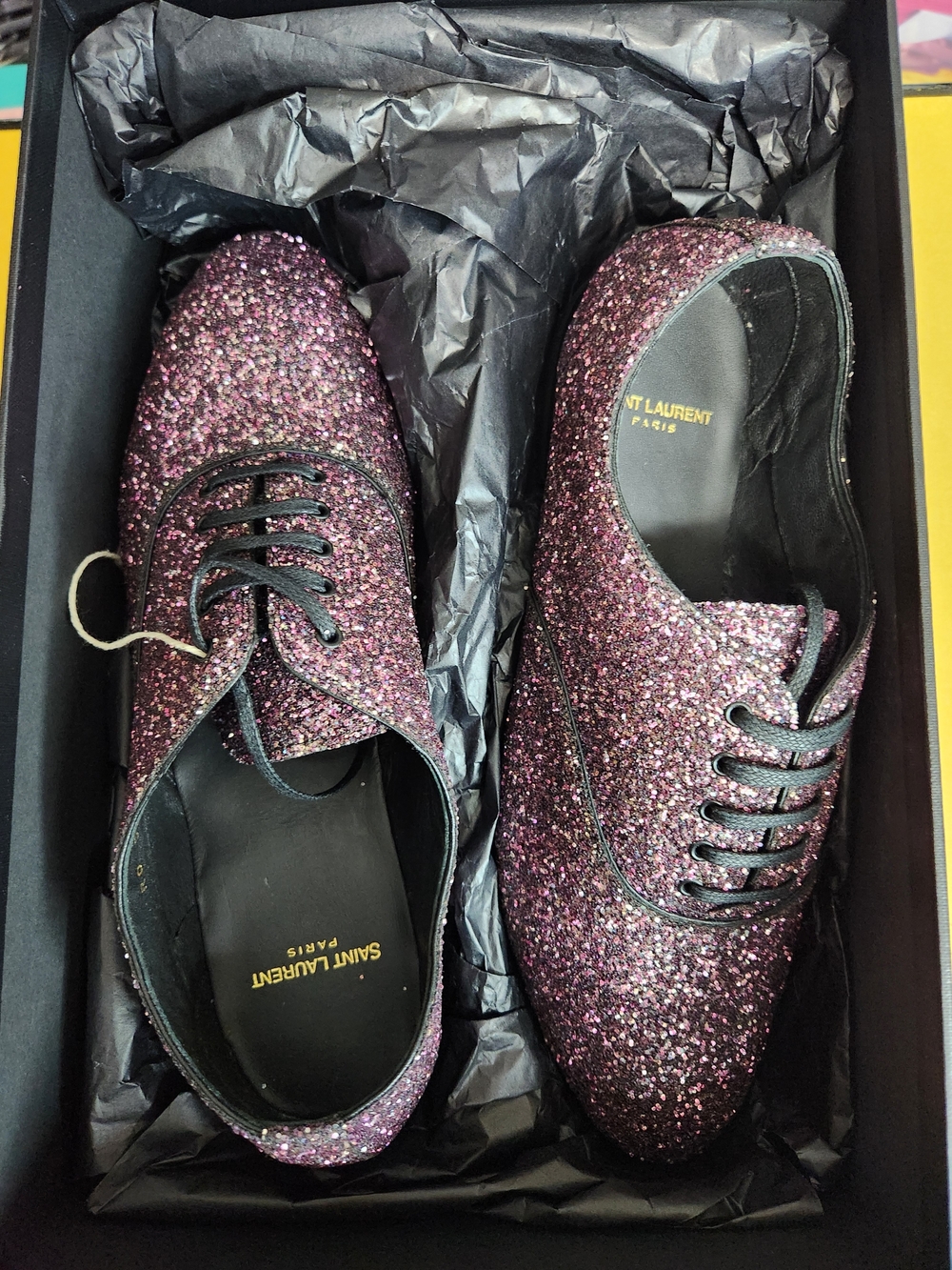 Saint Laurent Women's Glitter Lace-Up Oxfords in Purple